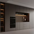 Modern Kitchen Wine Cabinet Design With Integrated Oven Coffee Machine And Ambient Lighting