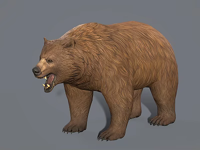 Realistic Brown Bear With Open Mouth Standing In 3D Rendered Pose 3d model