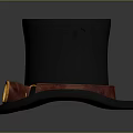 Steampunk Black Top Hat With Brown Leather Strap And Round White Lenses