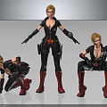 Female Characters In Different Poses With Black Outfits Red Star Red Boots And Black Gloves