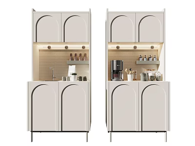 Modern White Kitchen Cabinets With Curved Doors Open Shelves And LED Lighting 3d model