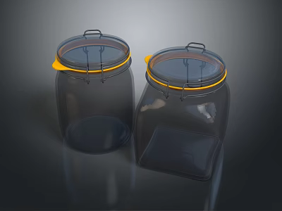 Transparent Glass Storage Jars With Yellow Seal And Metal Clip Lids 3d model