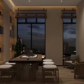 Modern Office Interior With Open Layout Wooden Desk Chair And Decorative Painting