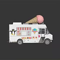 Stylish Ice Cream Truck With Large Pink Ice Cream Cone On Roof And Colorful Decorations