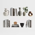Stylish Decorative Ornament Set With Ceramic Vases Books Potted Plants And Sculptures