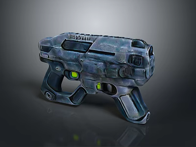 Futuristic Sci Fi Pistol With Metallic Texture And Green Indicator Lights 3d model