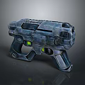 Futuristic Sci Fi Pistol With Metallic Texture And Green Indicator Lights 3d model