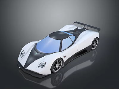 White And Black Sports Car With Sleek Design Rear Spoiler And Black Wheels 3d model