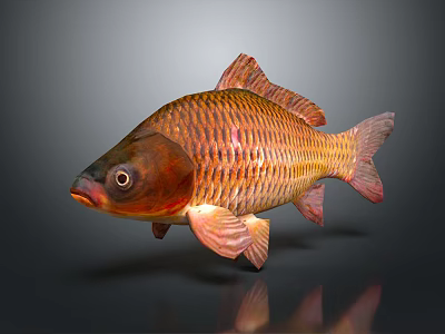 Vibrant Orange And Golden Carp Fish With Shiny Red Scales And Reflection 3d model