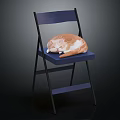 Blue Folding Chair With Orange And White Sleeping Cat On Seat