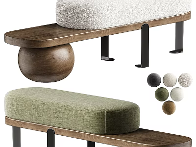 Modern Sofa Bench With Fabric Cushions Wooden Frame Metal Legs Green Beige Colors 3d model