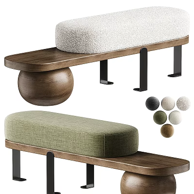 Modern Sofa Bench With Fabric Cushions Wooden Frame Metal Legs Green Beige Colors 3d model