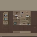 Modern Wooden Bookcase Interior With Built In Lighting Multiple Shelves And Decorative Items