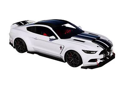 White Sports Car With Black Roof Racing Stripes Red Interior And Black Wheels 3d model