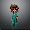 Cartoon Child Character With Brown Hair Green Outfit Orange Gloves Blue Shoes And Number 3