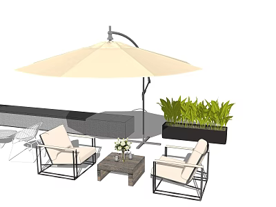 Outdoor Landscape Seats With Umbrella Plants And Small Table For Garden Patio 3d model