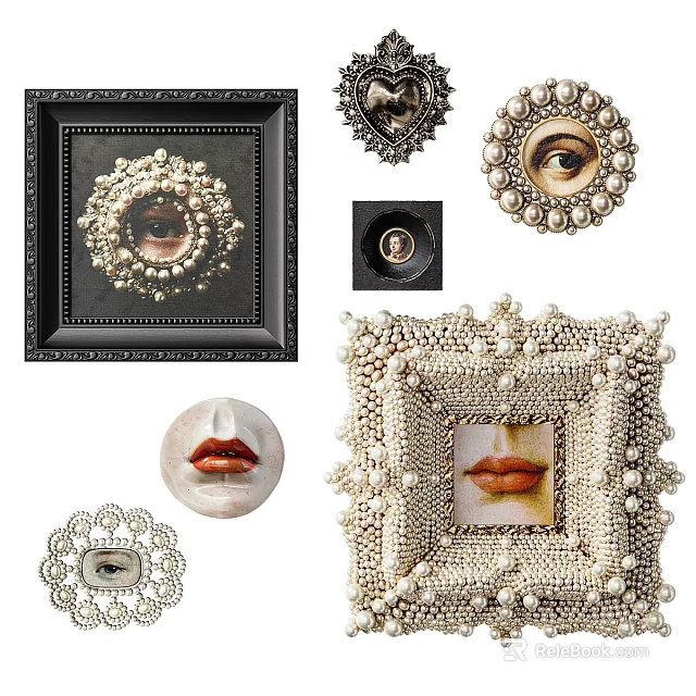 Artistic Decorative Photo Frames With Pearl Embellishments And Eye Lip Prints 3d model 