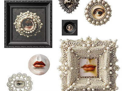 Artistic Decorative Photo Frames With Pearl Embellishments And Eye Lip Prints 3d model