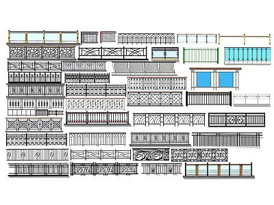 Various Architectural Railing Designs Featuring Different Styles Materials For Balconies Stairs And Decks 3d model
