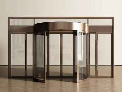 Modern Copper Framed Revolving Door With Glass Panels In Entrance Hall 3d model