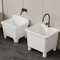White Mop Sinks With Wall Mounted Faucets In Dark Tiled Utility Room