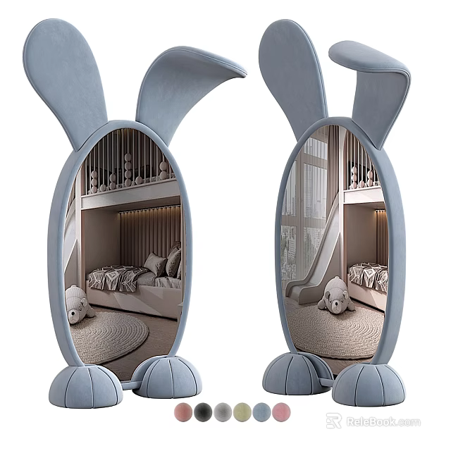 Bunny Shaped Mirror Reflecting Kids Bedroom Interior 3d model