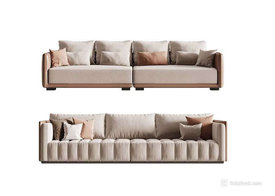Modern Beige Fabric Sectional Sofa With Multiple Colored Accent Cushions And Comfortable Design 3d model