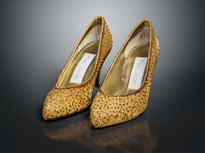 Women's Golden Leopard Print High Heels By Roger Vivier Elegant Fashion Footwear Design 3d model