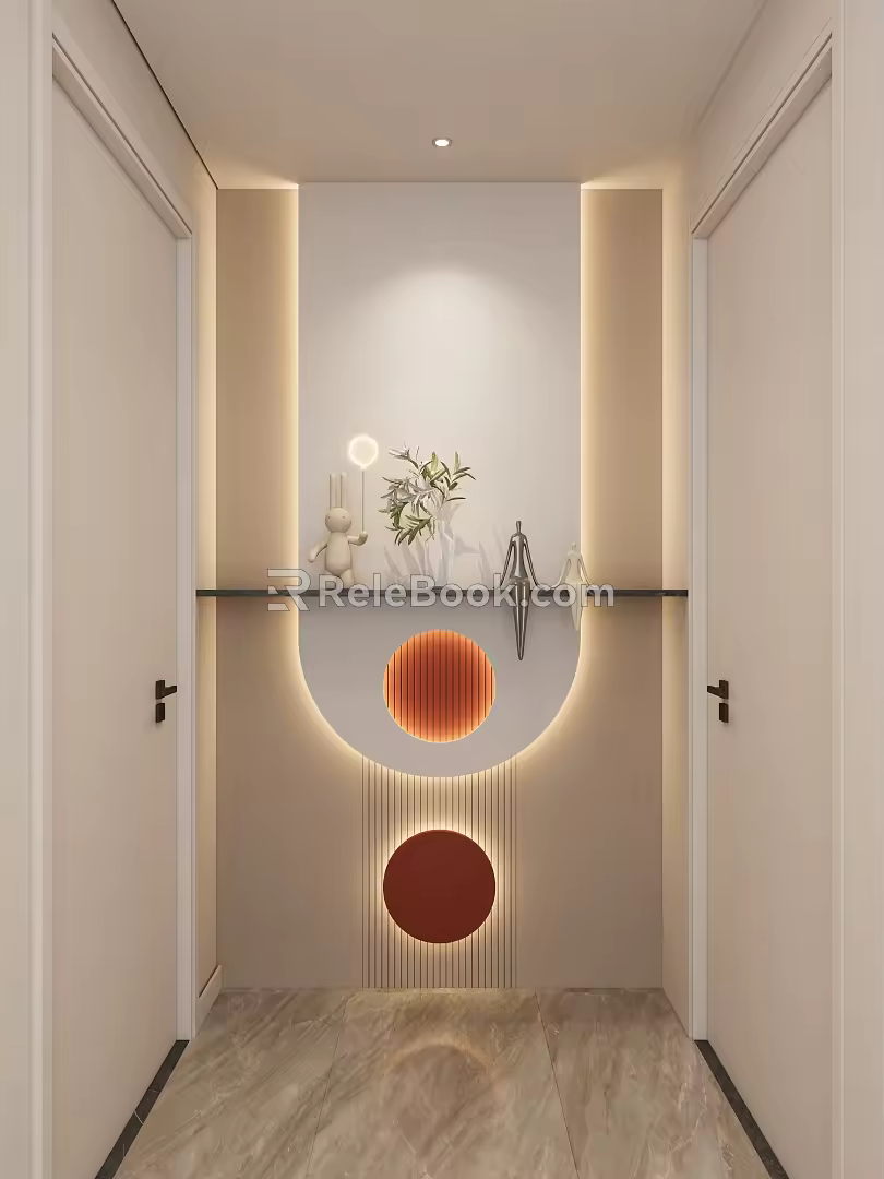 Cream Simple Style Arc Light Strip Grille Corridor End View Entrance 3d model