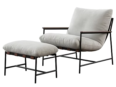 Modern Single Sofa With Ottoman Light Gray Fabric And Black Metal Frame 3d model