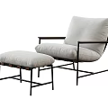 Modern Single Sofa With Ottoman Light Gray Fabric And Black Metal Frame