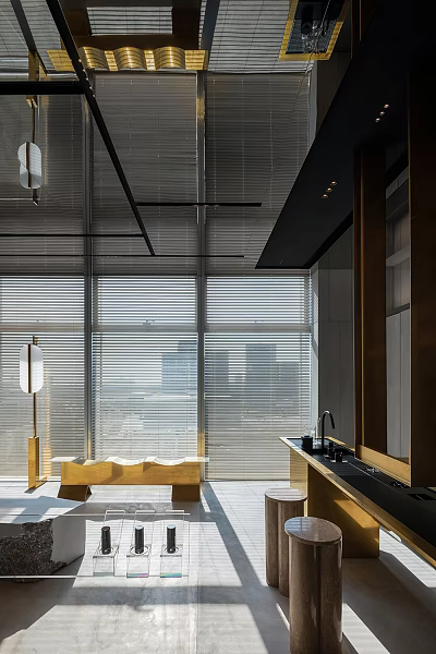 Modern Café Interior Design With Open Layout Large Windows And Wooden Counter 3d model