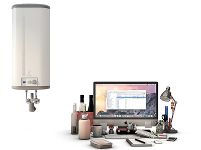 Modern Laptop Workspace With Desk Lamp Stationery Notebook And Mobile Phone 3d model
