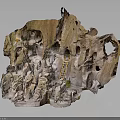 Detailed Rock Cave Structure With Multiple Caves Ladder And Small Plants 3d model