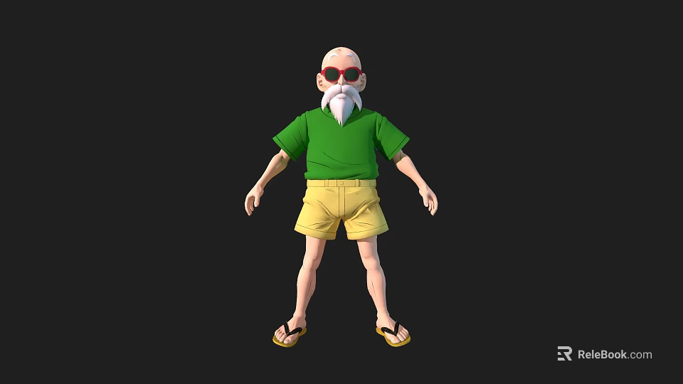 Bald Headed Game Movie Character With Sunglasses White Beard Green T shirt And Yellow Shorts 3d model 