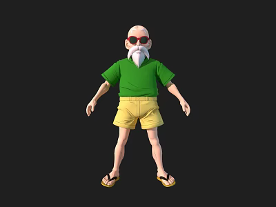 Bald Headed Game Movie Character With Sunglasses White Beard Green T shirt And Yellow Shorts 3d model