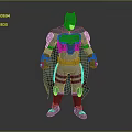 Detailed 3D Batman Figure with Gray Blue Armor Yellow Utility Belt and Cape Standing Pose