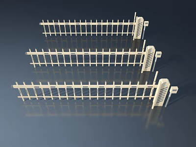 Three White Swing Gates With Picket Fence Design For Outdoor Areas 3d model