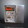 Electrical Distribution Box With Metal Enclosure And Orange Circuit Breakers