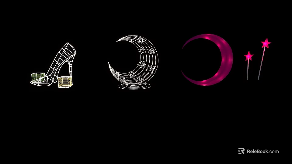 Garden Ornaments Featuring Heeled Shoe Shape Star Moon Pink Moon And Magic Wand Designs 3d model 