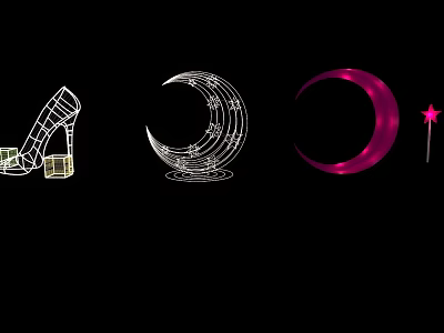 Garden Ornaments Featuring Heeled Shoe Shape Star Moon Pink Moon And Magic Wand Designs 3d model