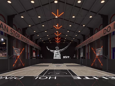 Modern basketball court basketball stand TV mining lamp barbed wire neon lights 3d model