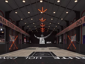 Modern basketball court basketball stand TV mining lamp barbed wire neon lights 3d model