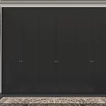 Elegant Black Wardrobe With Multiple Panel Doors Golden Handles And Side Curtains Floor Rug