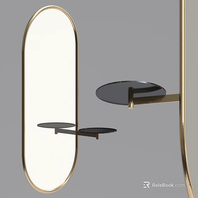 Oval Mirror With Gold Frame And Black Tray Shelves For Home Decor 3d model 