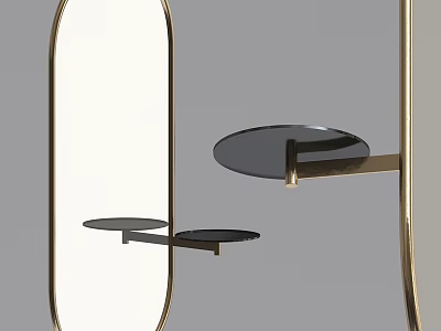 Oval Mirror With Gold Frame And Black Tray Shelves For Home Decor 3d model