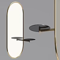 Oval Mirror With Gold Frame And Black Tray Shelves For Home Decor