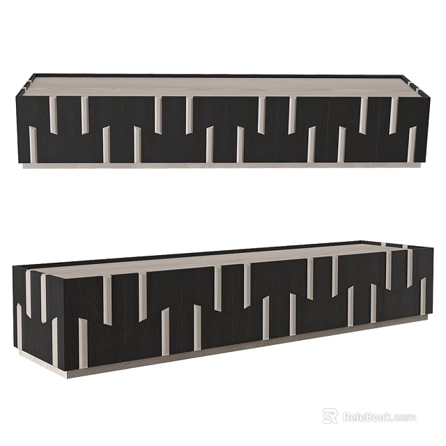 Modern Entryway Side Cabinet with Geometric Pattern and Two-Tone Color Design 3d model