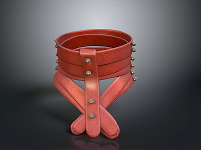 Red Leather Neckband Accessory With Metal Rivets And Cross Straps Design 3d model