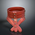 Red Leather Neckband Accessory With Metal Rivets And Cross Straps Design